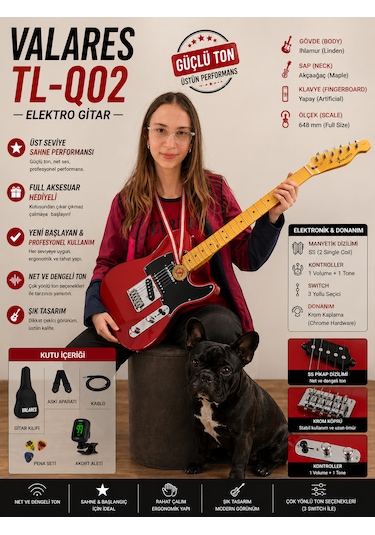 Valares Tl-q02 Elektro Gitar Kırmızı Ve Seti