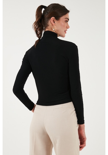 Lela Streç Büzgü Detaylı Slim Fit Dik Yaka Bayan Bluz 669925 Siyah