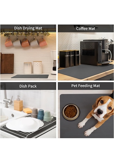 Hombey Kahve Fincanları Ve Tabaklar İçin Su Emici, Kaymazsız, Isı Dayanıklı Mutfak Tezgahı Matı - Siyah Gri, 30x48 Cm