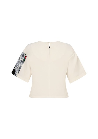 Kadın Asimetrik Desenli Kısa Kollu Bluz Frn1006 Siyah