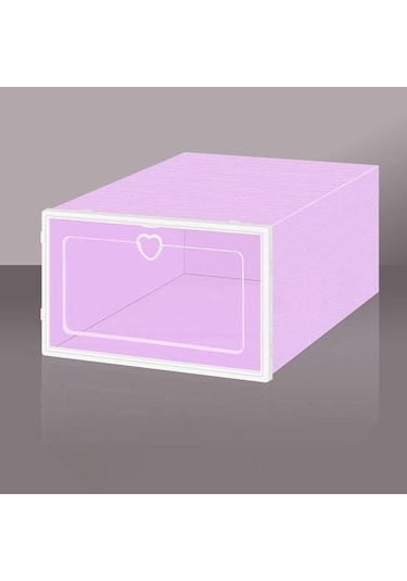 Pembe 2 Adet Ayakkabı Kutusu Kalp Çekme Halkası İle Kolay Montaj Plastik Çekmece Tipi Ayakkabı Kutusu Ev Depolama Pembe