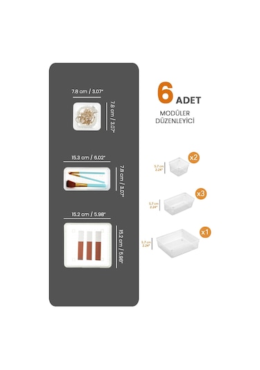6'lı Çekmece İçi Çok Amaçlı Organizer -kozmetik Takı Makyaj Organizeri Dolap İçi Düzenleyici Şeffaf