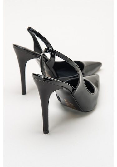 Luvishoes Twine Siyah Rugan Kadın Topuklu Ayakkabı Sıyah Rugan