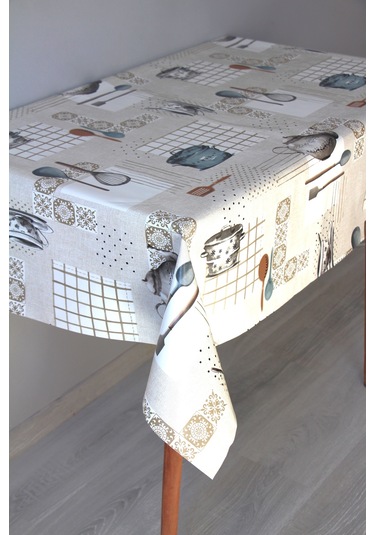 Elyaf Silinebilir Pvc Muşamba Masa Örtüsü 1222-2 Tencerekaşık Kahverengi