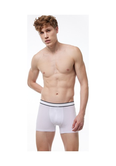 Malabadi Erkek Beyaz 3'lü Pamuk Elastan Boxer 3m075