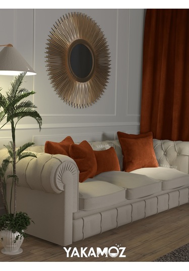 Br Yakamoz Kiremit Renk Kırlent , Yastık Kılıfı Kadife Görünümlü Velvet Touch Serisi Kiremit