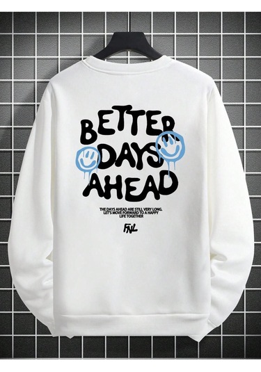 Coko Serisi Slogan Graphic Drop Shoulder Sweatshirt Beyaz--8451 Beyaz