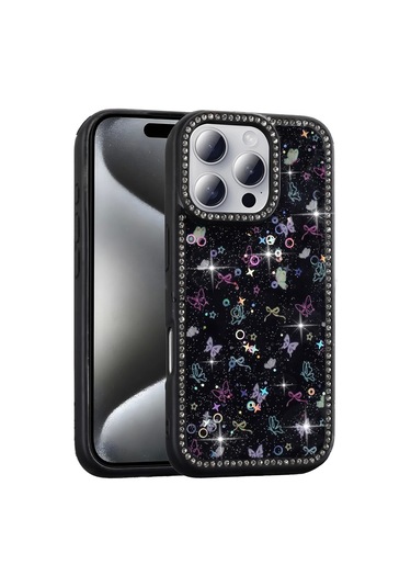 Apple  Uyumlu iPhone 16 Pro Max Kılıf Taşlı Ve Simli Tasarım Zore Azra Kapak