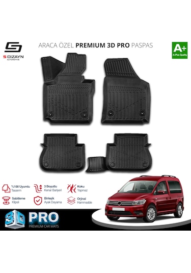 S-dizayn Vw Caddy 3d Pro Havuzlu Paspas 2004-2010 A+ Kalite