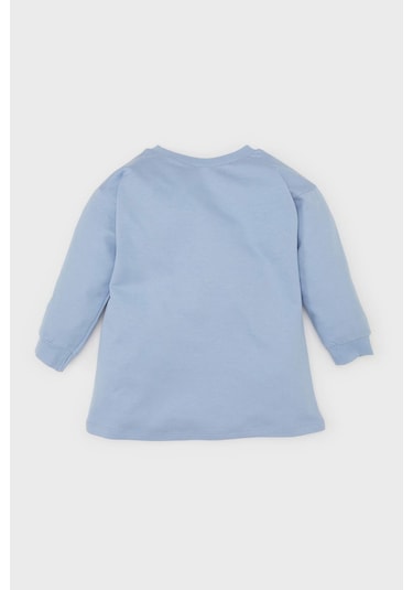 DeFacto Kız Bebek Disney Lilo & Stitch Bisiklet Yaka Uzun Kollu Sweat Elbise D8439A524AUBE551 Mavi