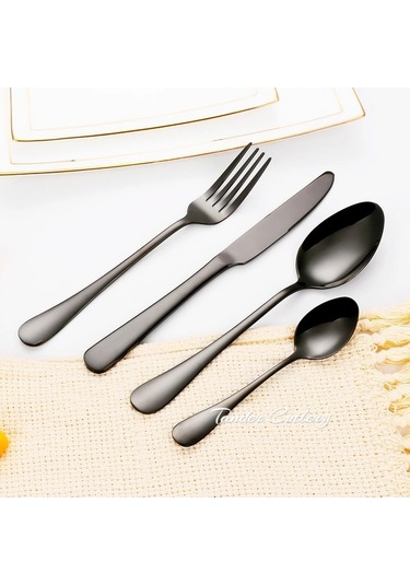 Agoodshop 16/20 Adet Altın Çatal Bıçak Takımı Siyah Yemek Takımı Paslanmaz Çelik Gold 2 Set 8pcs Gold Gold