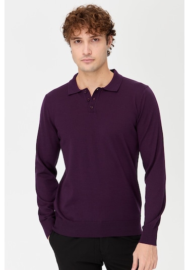 Erkek Basic Polo Yaka İnce Triko Kazak K.mor K.mor