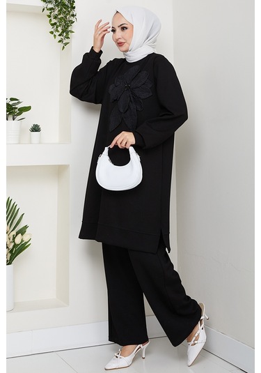 Çiçek Detay Oysho İkili Takım 1662 - Siyah Siyah