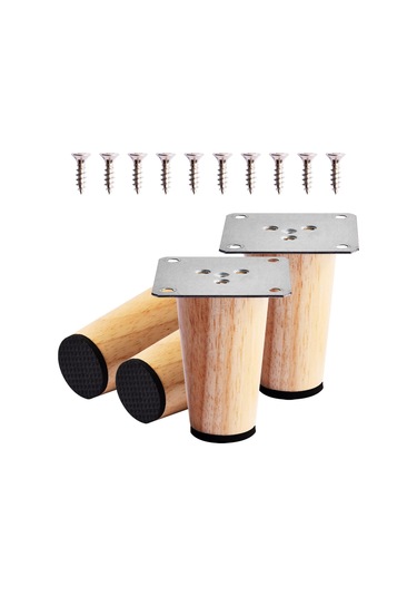 4 Adet 8 Cm Masif Ahşap Dolap Ayak Desteği Ahşap Mobilya Ayakları, Montaj Plakası, Vidalar Ve Sabit Plaka İle Masif Ahşap Yedek Ayaklar Diğer