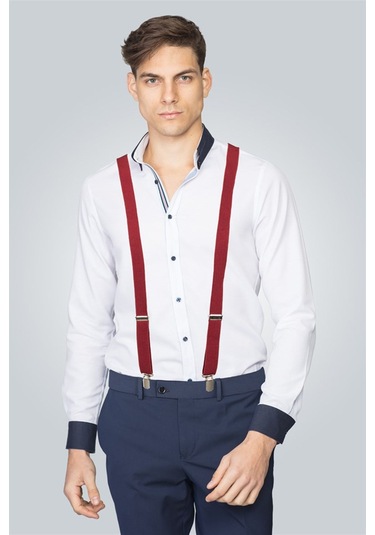 Tudors Düz Ince Erkek Pantolon Askısı Bordo