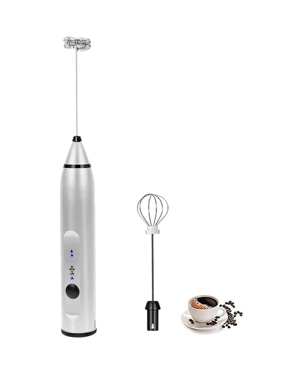 Lemestar Usb Şarjlı El Tipi Elektrikli Süt Köpürtücü, 2 Çelik Karıştırıcı, 3 Hızlı Mod, Kahve-milkshake İçin Temizlenebilir Köpük Makinesi - Gümüş Diğer