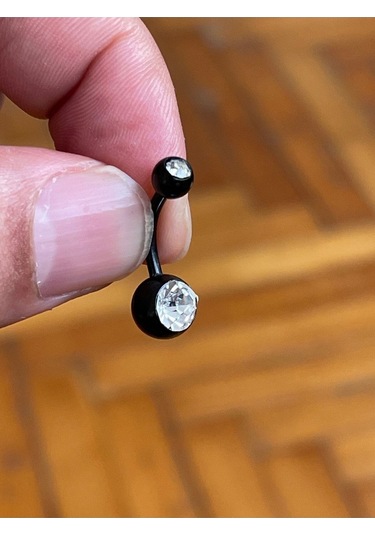 316 Cerrahi Çelik Tek Taş Göbek Piercingi Siyah