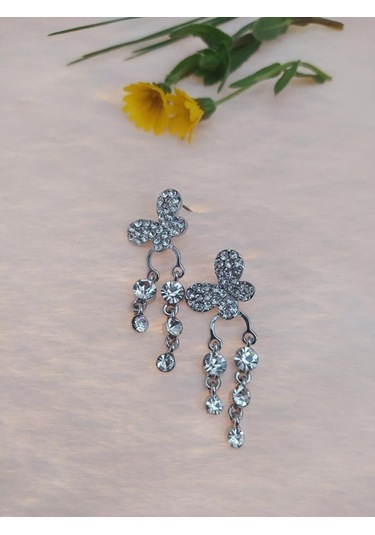 Vintage Otantik Sevimli Sallantılı Anadolu Kelebek Swarovski Taşlı Küpe Çok Renkli
