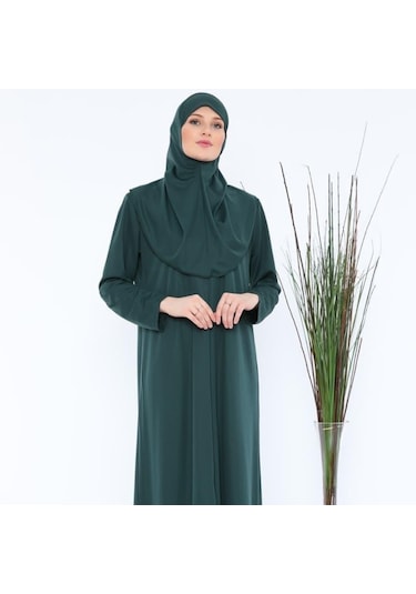 Aslınur Tek Parça Fermuarlı Namaz Elbisesi Zümrüt Yeşil Zümrüt Yeşili
