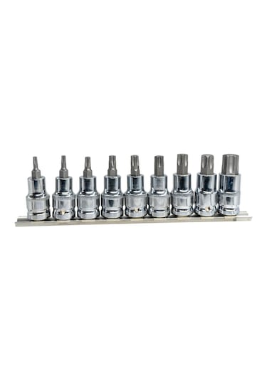 6195 1/2" Torx Bits Uçlu Lokma Anahtar Takımı 9 Parça Raylı