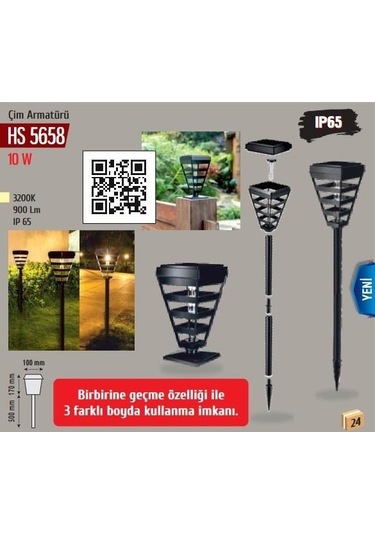 Helios 10w 3renk Beyaz+4000k+günışığı Solar Kazıklı Çim Led Armaturhs 5658