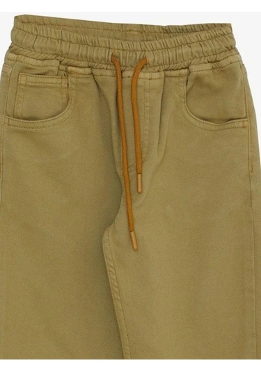 Erkek Çocuk Pamuklu Rahat Kalıp Bel Paça Lastikli Pantolon-14580 Hardal