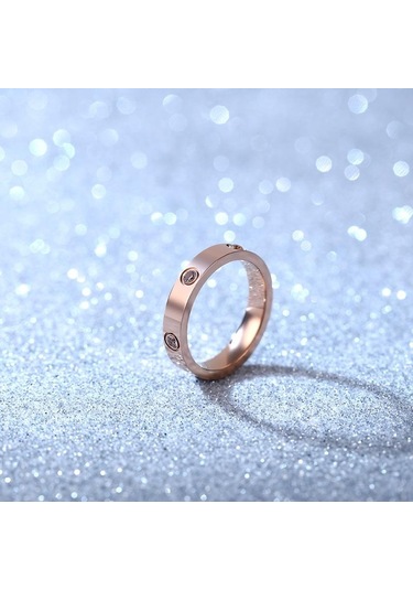 Altın Titanyum Çelik Çift Yüzük Moda Gül Altın Paslanmaz Çelik Erkekler Ve Kadınlar İçin Altı Yapay Elmas Yüzük Hediye Women 6 Altın