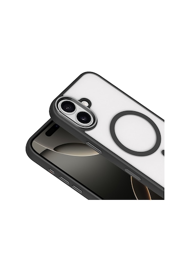 İphone Uyumlu 17 Kılıf Wireless Şarj Özellikli Krom M-safe Silikon Kılıf Siyah