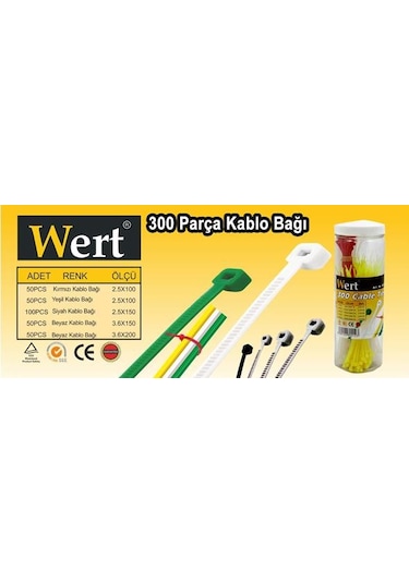 Wert 2430 Kablo Bağı Seti 300 Parça Cırt Kelepçe