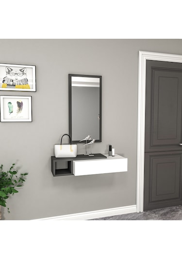Arnetti Vien Aynalı Çekmeceli Dresuar Antrasit Beyaz Antrasit - Beyaz
