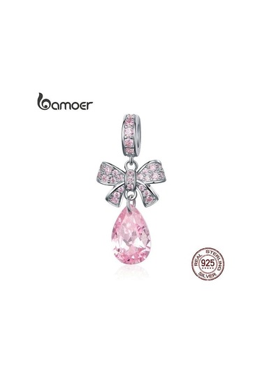 Novahub Bamoer Sevgililer Günü Hediyesi 925 Ayar Gümüş Pembe Ilmek Damlacık Cz Kristal Takılar Kolye Pembe