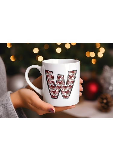 W Harfi Aşk Temalı Kupa - Kalp Desenli Kişiye Özel Romantik Sevgililer Günü Kahve Kupası Beyaz