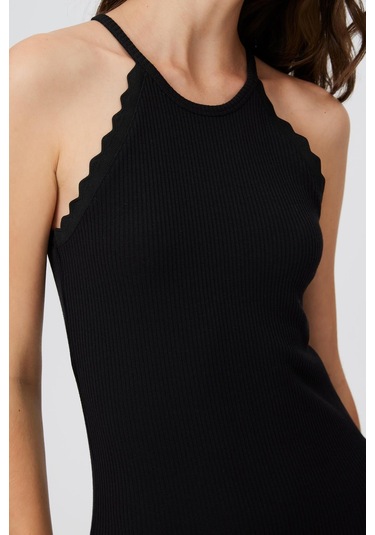 TRİKO BANTLI ASKILI ELBİSE SİYAH
