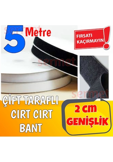 Siyah Kablo Düzenleyici Cırt Cırt Bant 5 Metre 2 CM Çift Taraflı