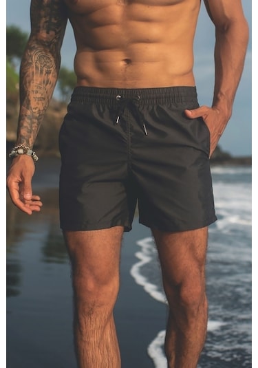 Angelsin Erkek Basic Standart Boy Mayo Cepli Deniz Şortu Siyah