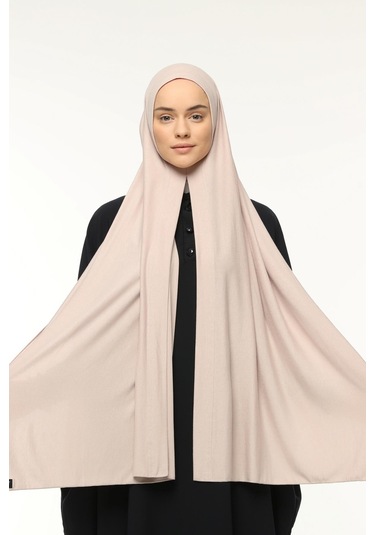 Hazır Pratik Geçmeli Lüks Düz Penye Şal Çapraz Hizalı Toz Bej