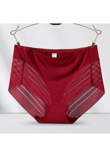 Tcherchi Büyük Beden Yüksek Bel Dantelli Nefes Alabilen Kadın İç Çamaşırı Koyu Kırmızı
