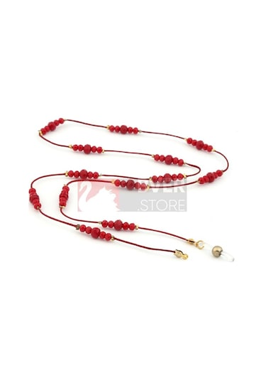 Modern Kristal Boncuk Gözlük Askısı-Abiye Lüx Model Kırmızı