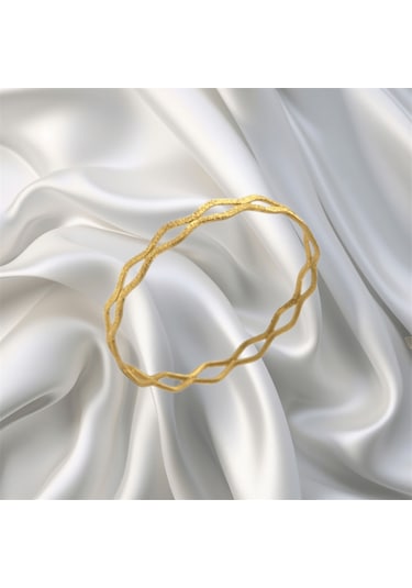Leva Gold 22 Ayar İkili Simli Dalgalı Ajda Bilezik