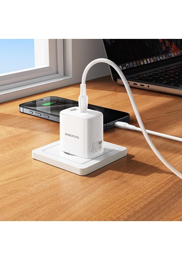 Borofone Bn30 Fuente Pd45w Tip-c + Qc 3.0 Usb Şarj Cihazı 1m Tip-c Tip-c Kablosu, Ab Fişi Beyaz Beyaz
