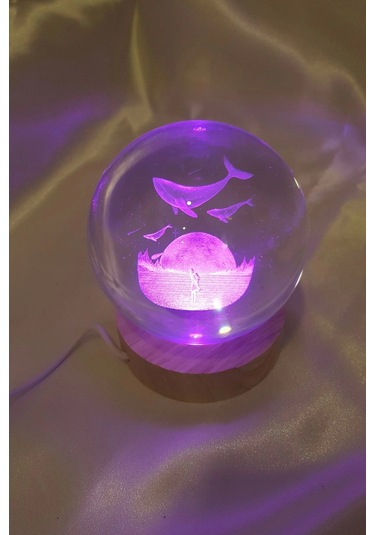 Yunus 3d Led Işık Cam Küre Tek Renk Gece Lambası Mega Boy Çok Renkli