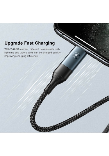 Yifomall Remax Rc-011 Dörtlü Usb Kablosu: Hızlı Şarj 3a , 480mbps Aktarım, Gümüş İp Örgü, Esnek Uzunluk, Çoklu Port Type-c/lightning , Siyah