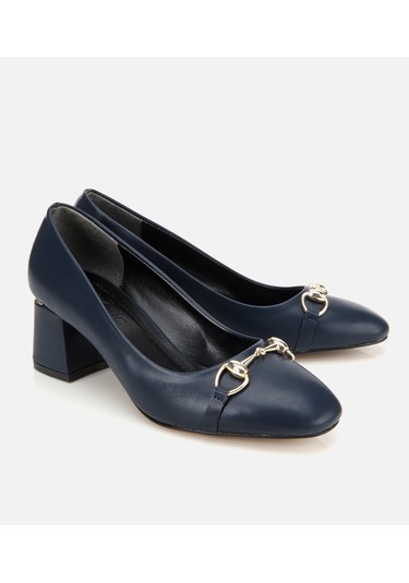 Hotiç Kadın Lacivert Gold Tokalı Kalın Topuklu Ayakkabı 01ayh314840a680 01ayh314840a680 Lacivert
