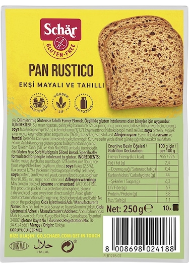 Schar Glutensiz Rustico Lifli Ekmek 8 x 250 G