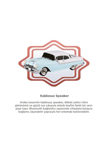 Torima D87 Bluetooth Hoparlör Retro Klasik Araba Tasarımlı 10w Fm Usb Selfie Speaker Mavi