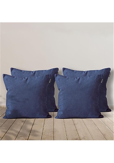 4'lü Kadife Dokulu Kırlent Kılıfı Mavi-1952 - Mavi