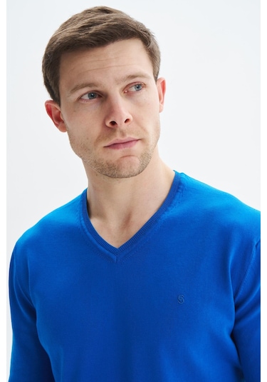 Arma Erkek Slim Fit Basic V Yaka Triko Kazak K9kro0852 Saks Mavisi