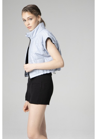 Buz Mavi Dericlub Wm054 Gerçek Deri Kadın Şişme Yelek Açık Mavi