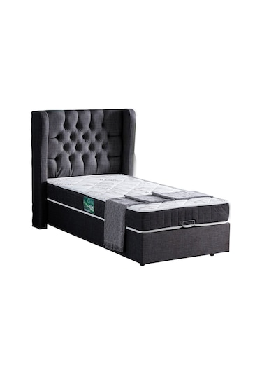 Setaymobilya Baza, Riga Tek Kişilik Baza + Başlık + Comfort Yatak, Antrasit