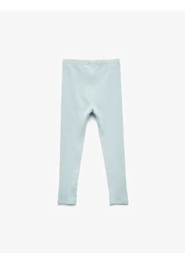 Koton Pamuklu Beli Lastikli Ribanalı Basic Uzun Tayt Mavi 6wmg40016ak Mavi